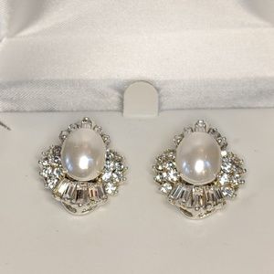 Diamonique Pearl and CZ Earrings